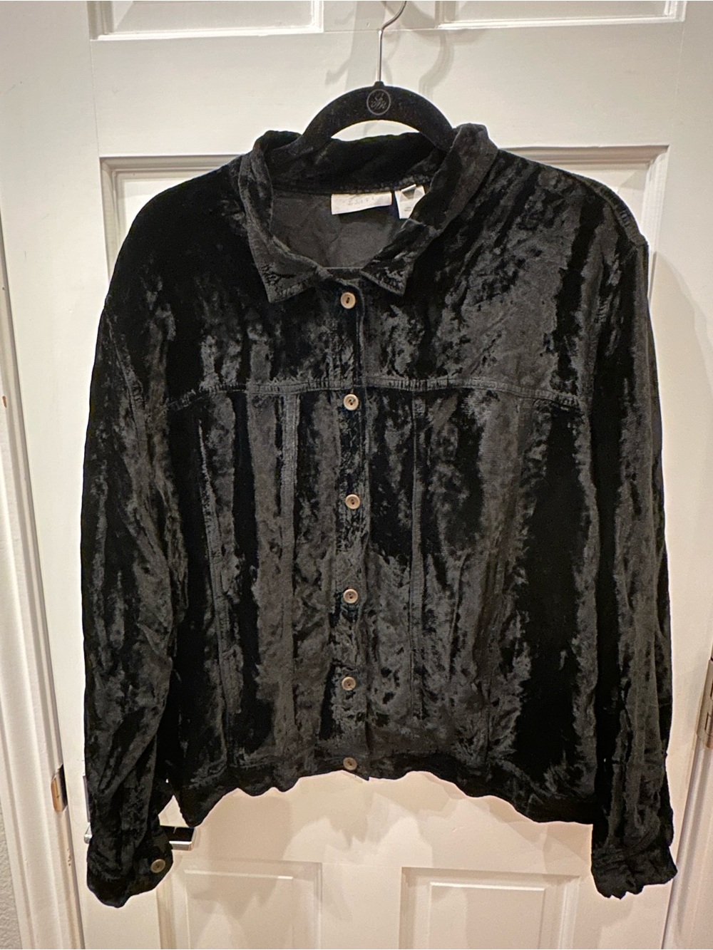 Black Velvet Button-Front J.Jill Jeans Style Women's Jacket